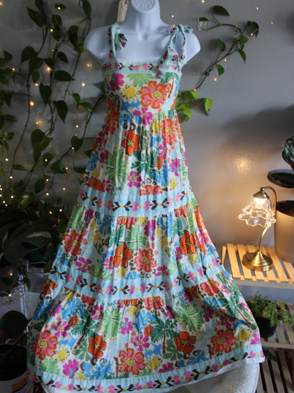 Beach Riot Tropical Floral Tie Strap Cotton Maxi Dress XS